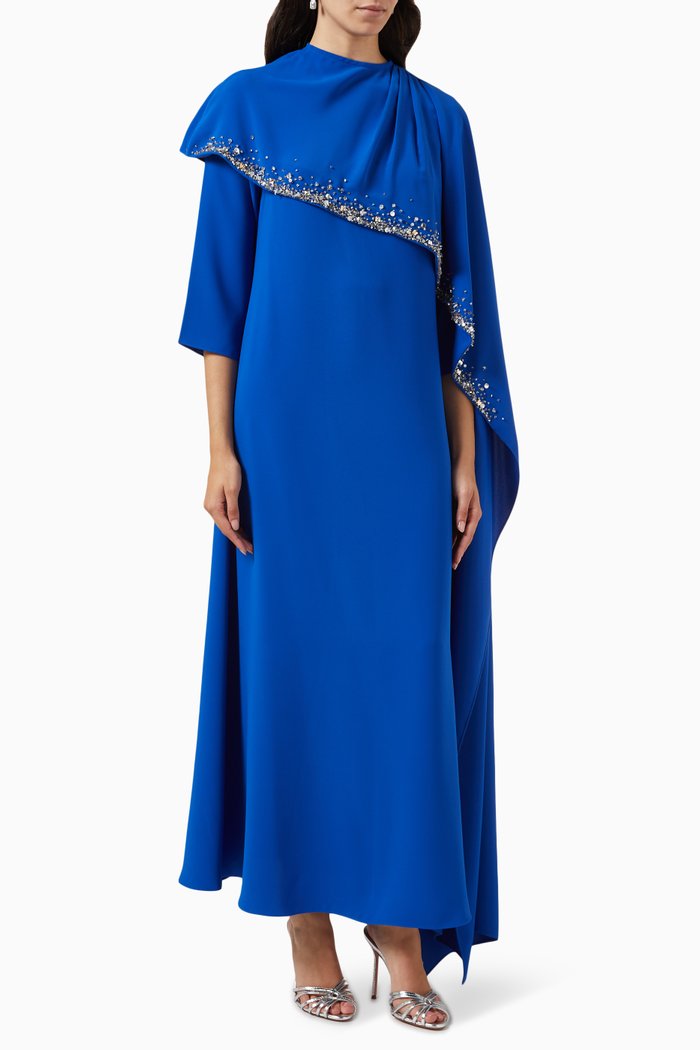 

Serena Crystal-embellished Gathered Cape Dress, Blue