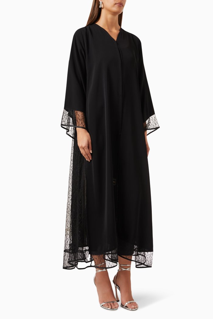 

Lace-trim Abaya, Black