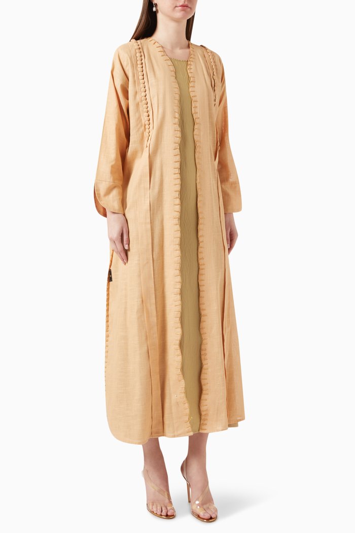 Embellished Abaya in Linen, Orange