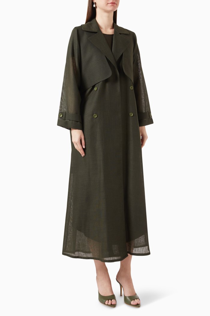 

Embellished Abaya in Linen, Green