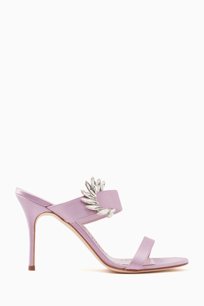 

Chivela 90 Embellished Buckle Mules in Satin, Purple