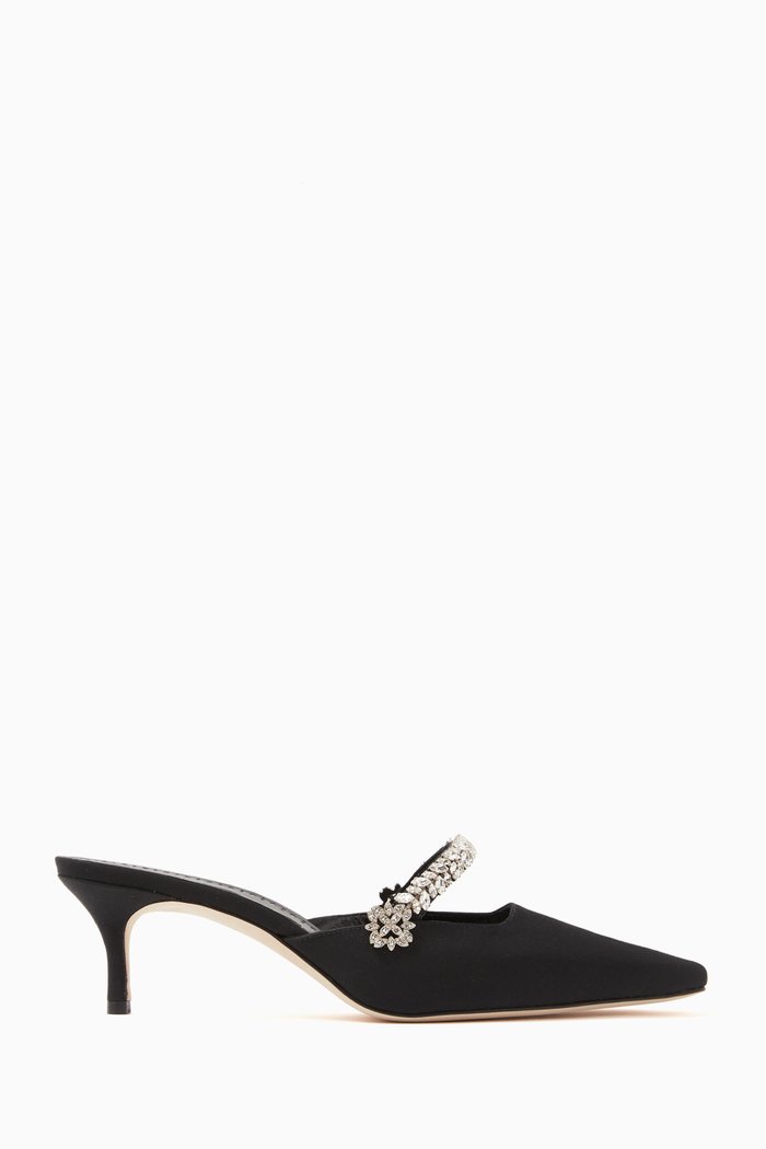 

Kanembamu Embellished Strap Mules in Satin, Black