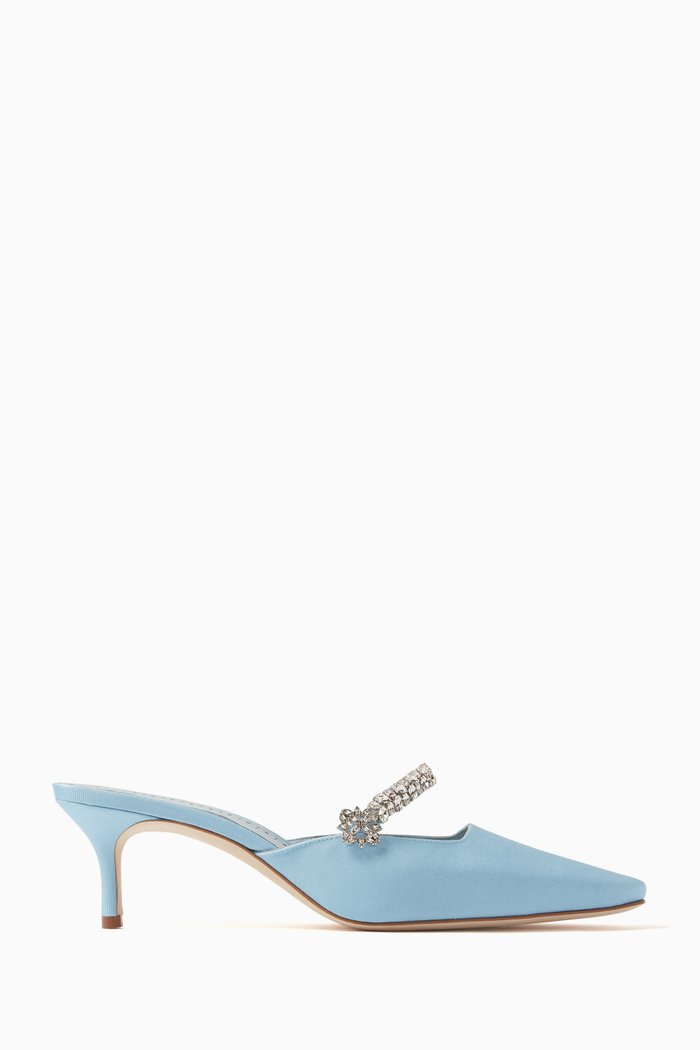 

Kanembamu Embellished Strap Mules in Satin, Blue