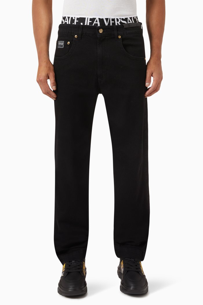 

Straight-leg Logo Jeans in Denim, Black