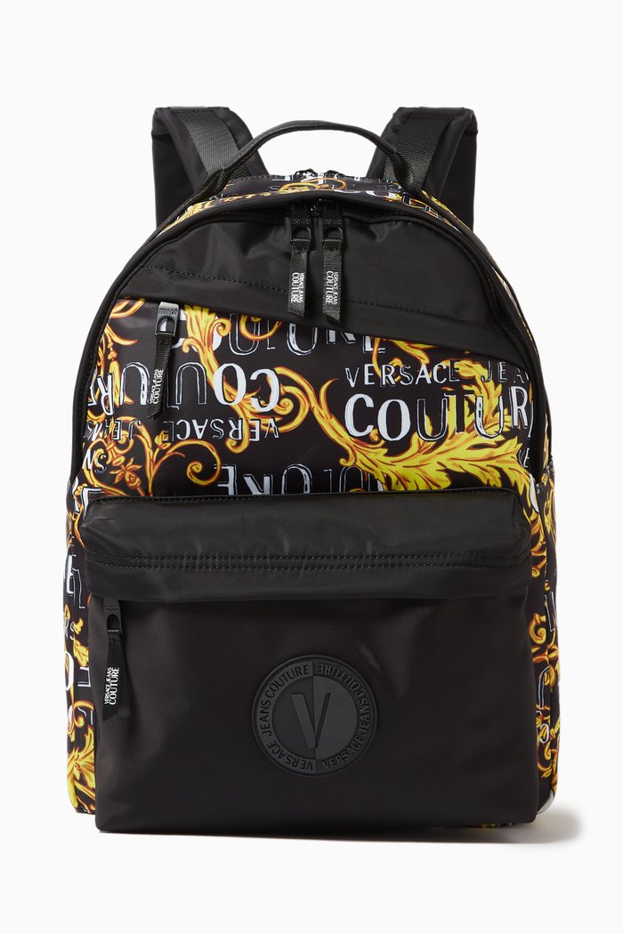 Couture Letter Logo Backpack in Nylon, Gold