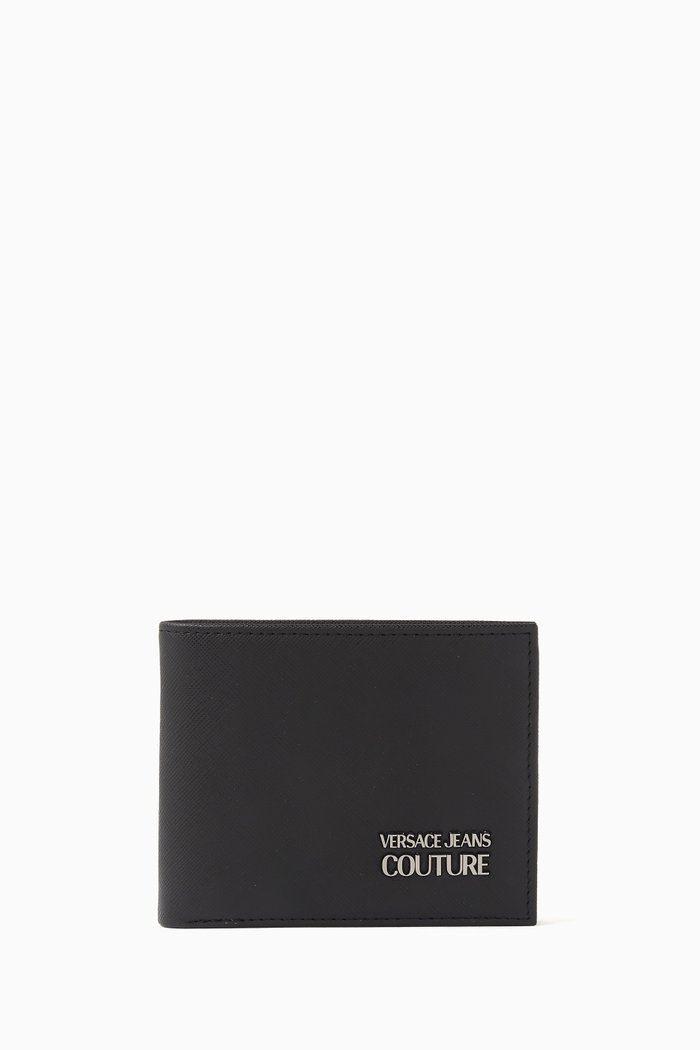 

Letter Logo Hardware Bi-fold Wallet in Leather, Black