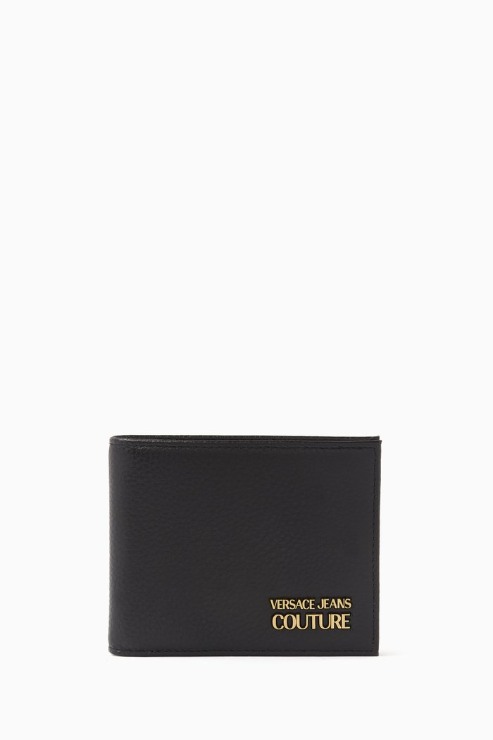 

Letter Logo Hardware Bi-fold Wallet in Leather, Black