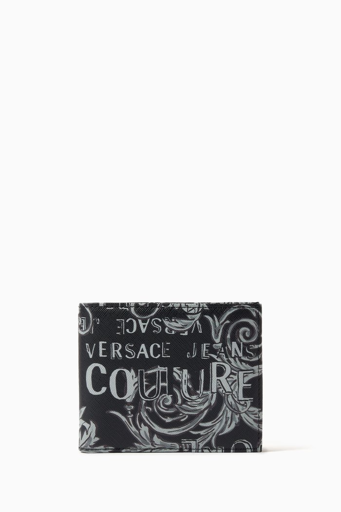 Couture Logo Bi-fold Wallet in Leather, Grey