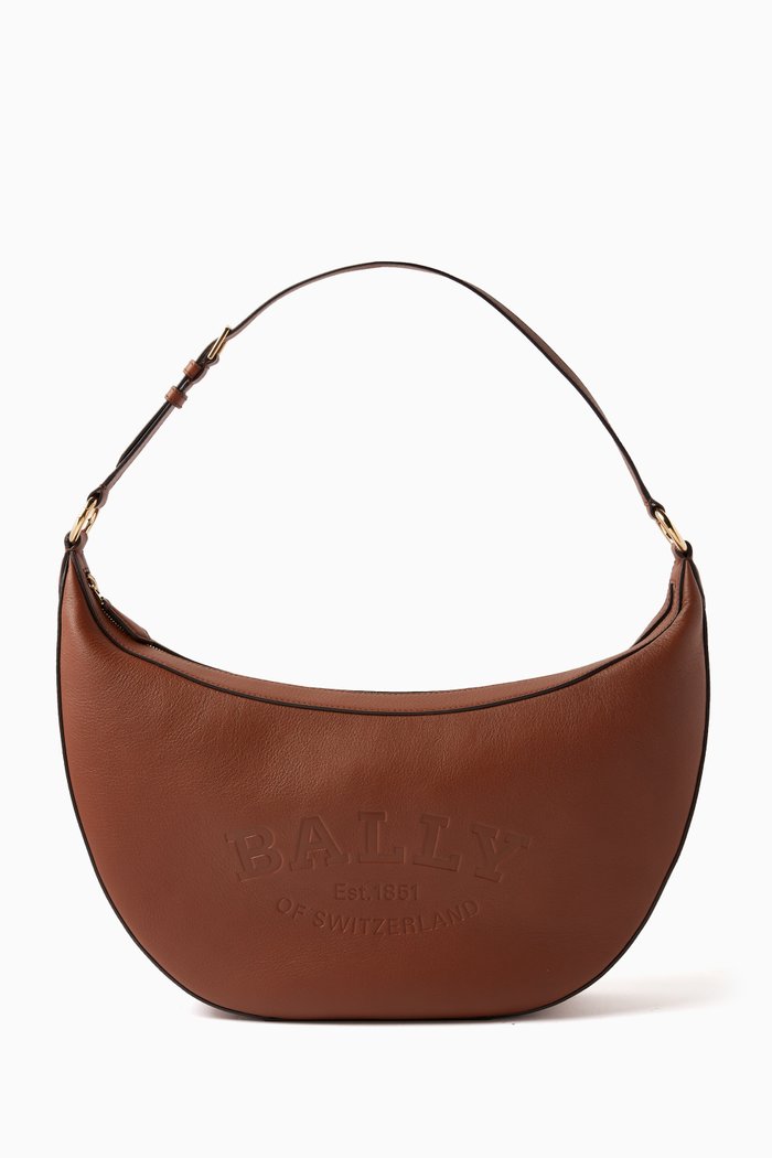 

Charo Logo Shoulder Bag in Calf Leather, Brown