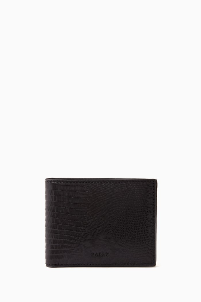 

Bevye Bi-fold Wallet in Croc-embossed Leather, Black