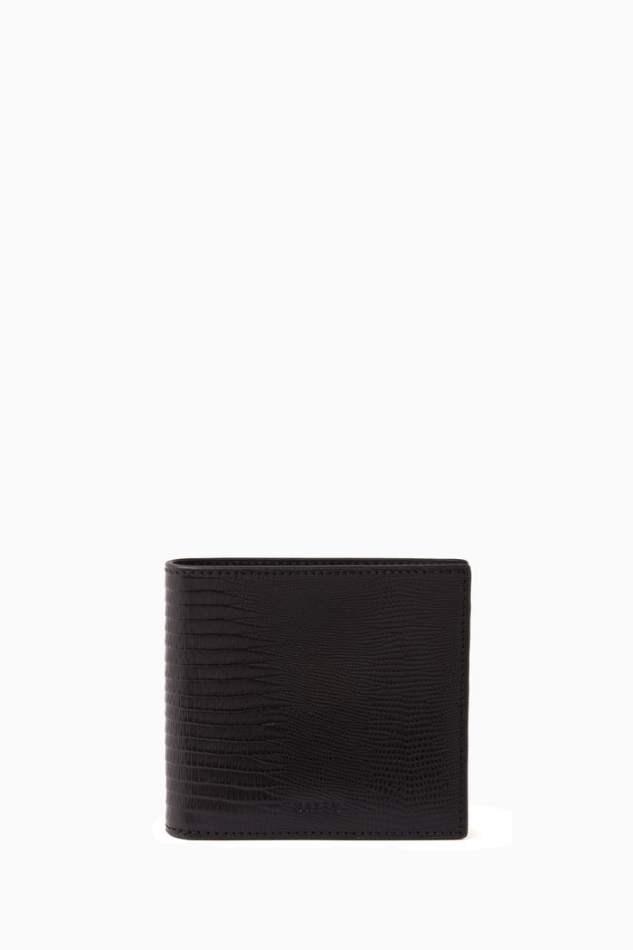 

Brasai Bi-fold Wallet in Croc-embossed Leather, Black