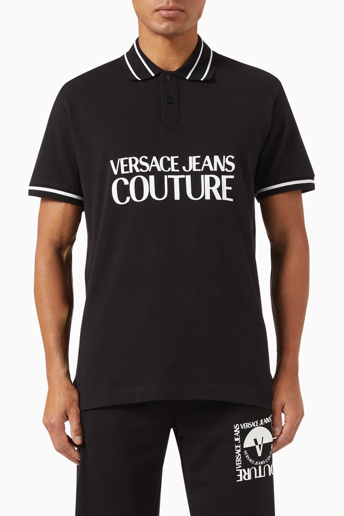 Logo Polo Shirt in Cotton Piqué, Black