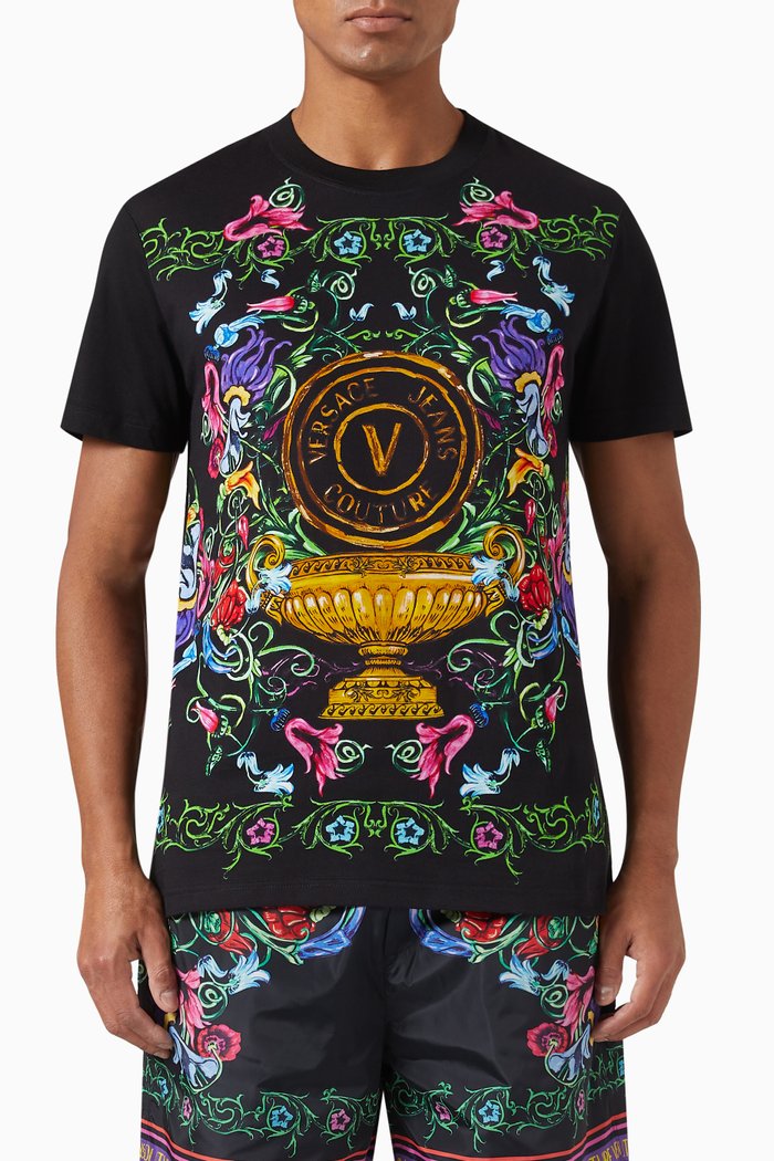 

V-Emblem Garden T-shirt in Cotton, Black