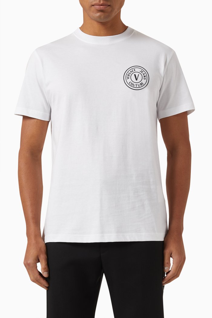 V Emblem Logo T-shirt in Cotton Jersey, White