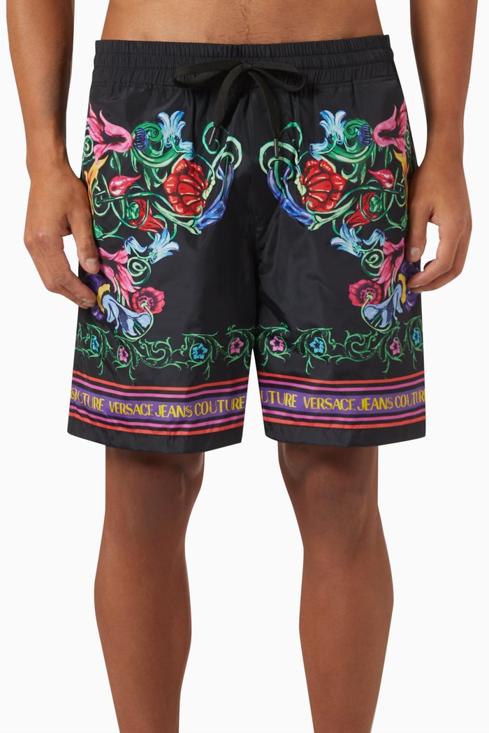 

Garden Print Swim Shorts in Nylon, Black