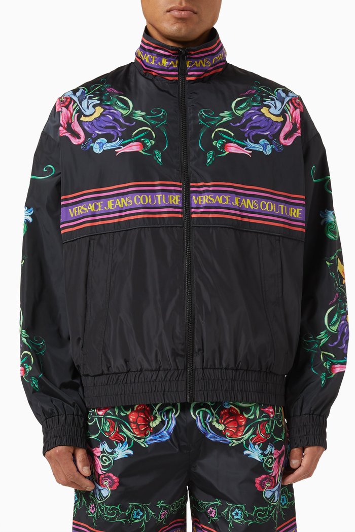

Garden Print Bomber Jacket in Nylon, Black