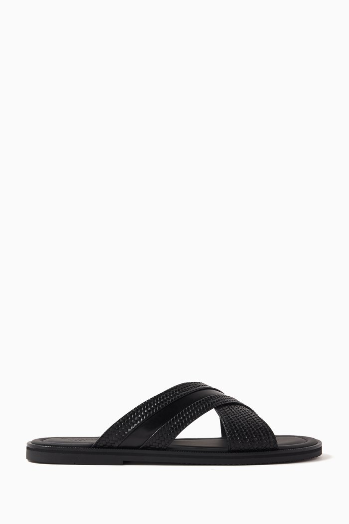 Crossover Slides in Calf Leather, Black