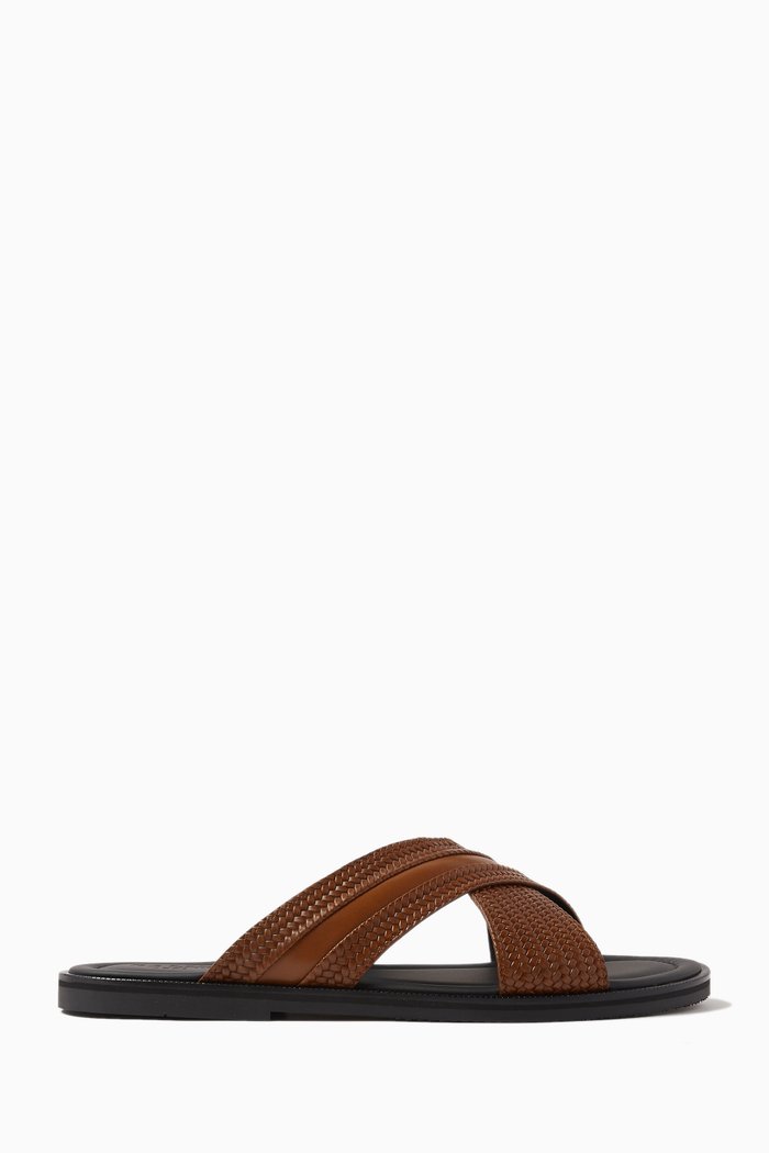 Crossover Slides in Calf Leather, Brown