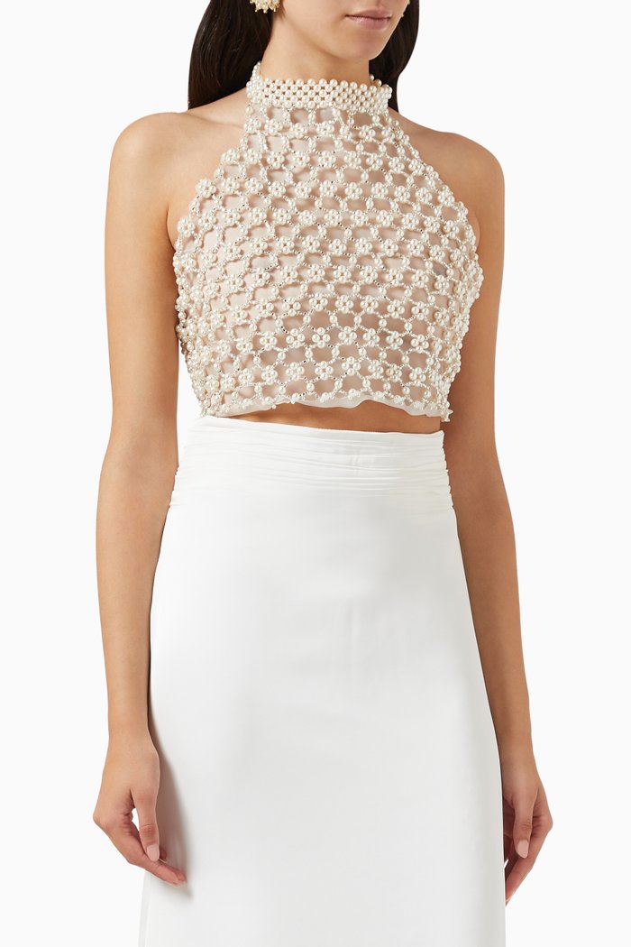 

L'adage Bustier in Handmade Glass Beads, White