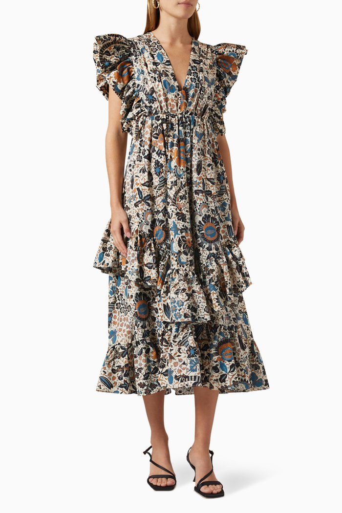 

Delia Midi Dress in Cotton Blend, Multicolour