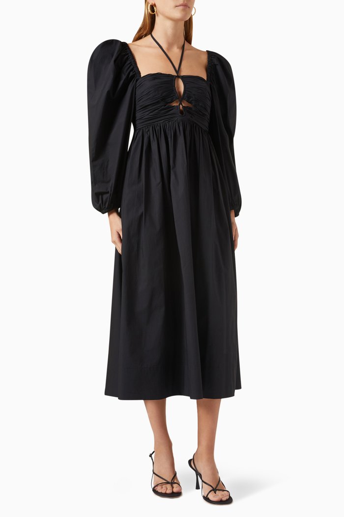 

Alessa Midi Dress in Poplin, Black
