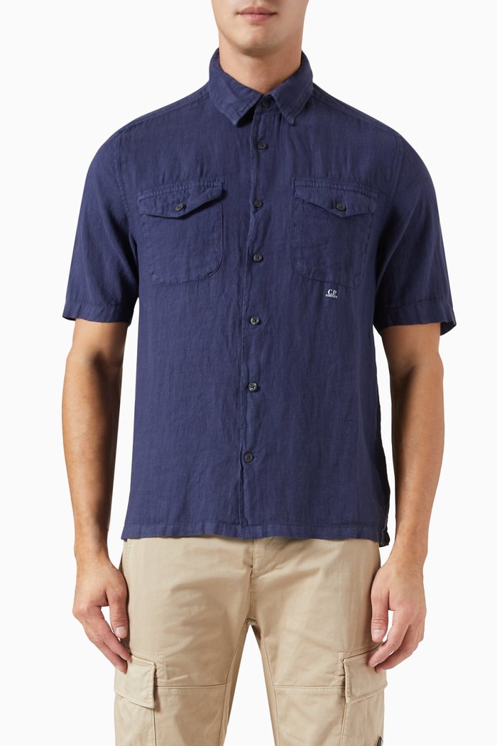 

Pocket Shirt in Linen, Blue