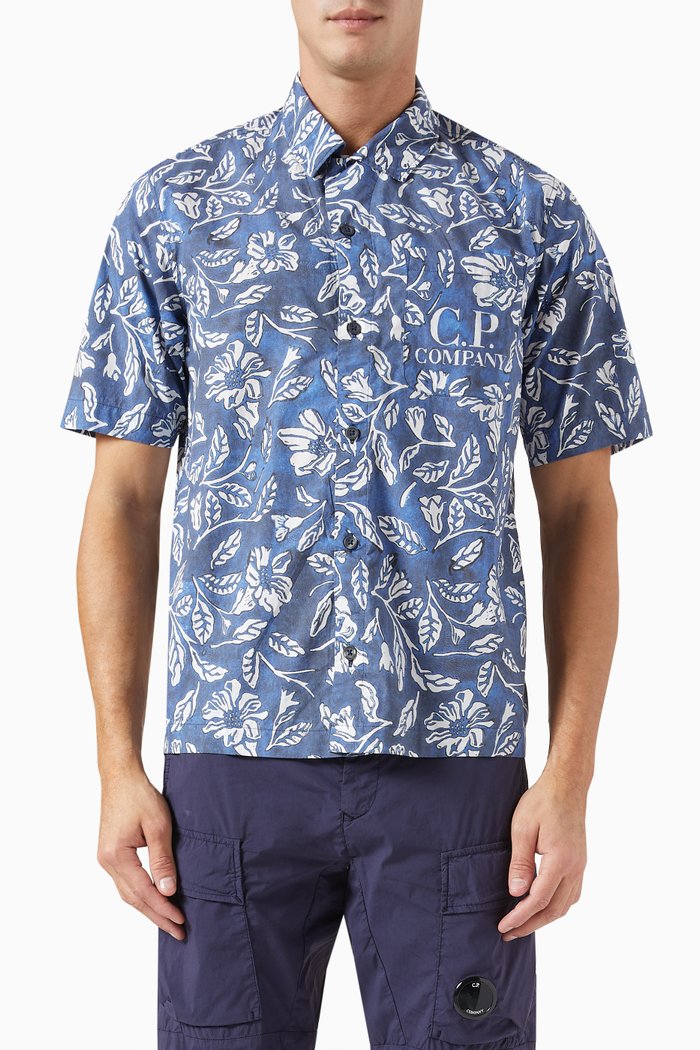 

All-over Printed Shirt in Cotton-poplin, Blue