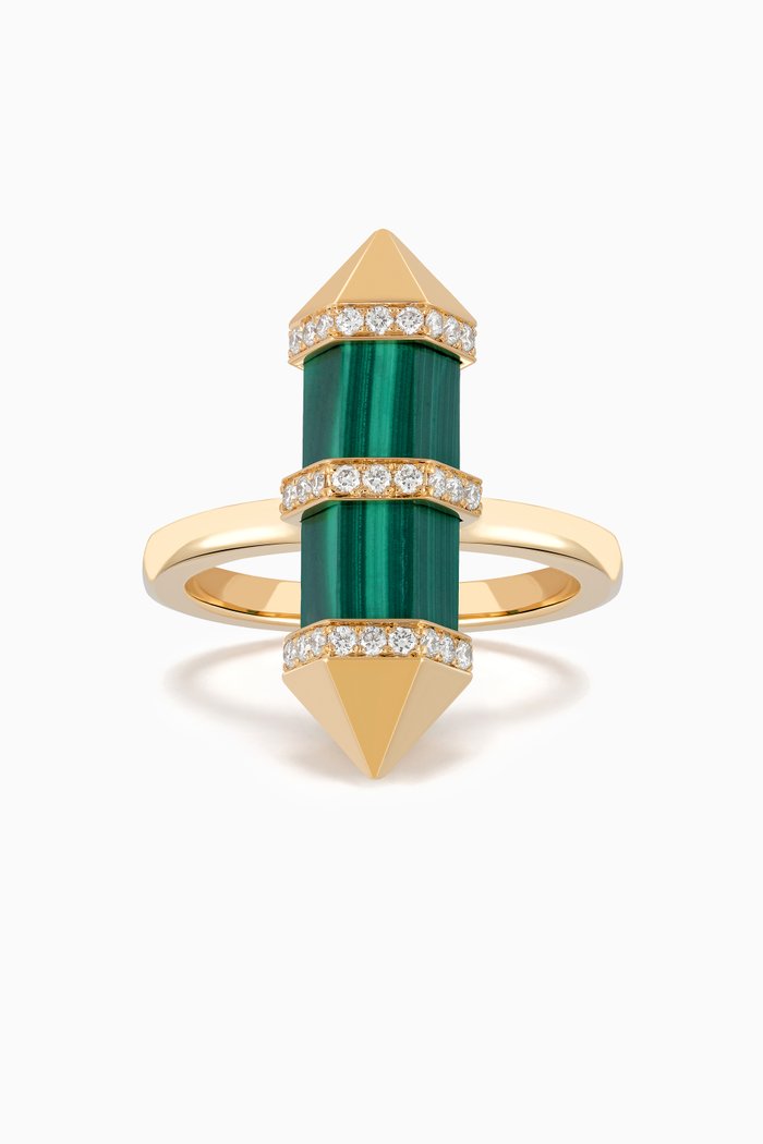 

Chakra Medium Malachite & Diamond Ring in 18kt Gold, Green