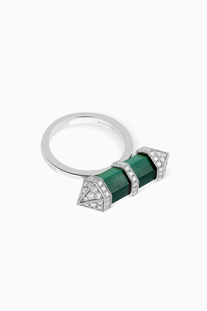 

Chakra Medium Malachite & Diamond Ring in 18kt White Gold, Green