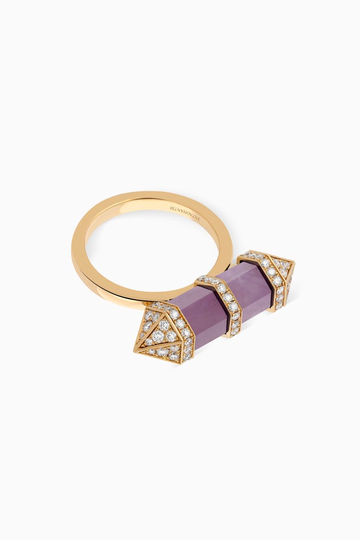 

Chakra Medium Amethyst & Diamond Ring in 18kt Gold, Purple