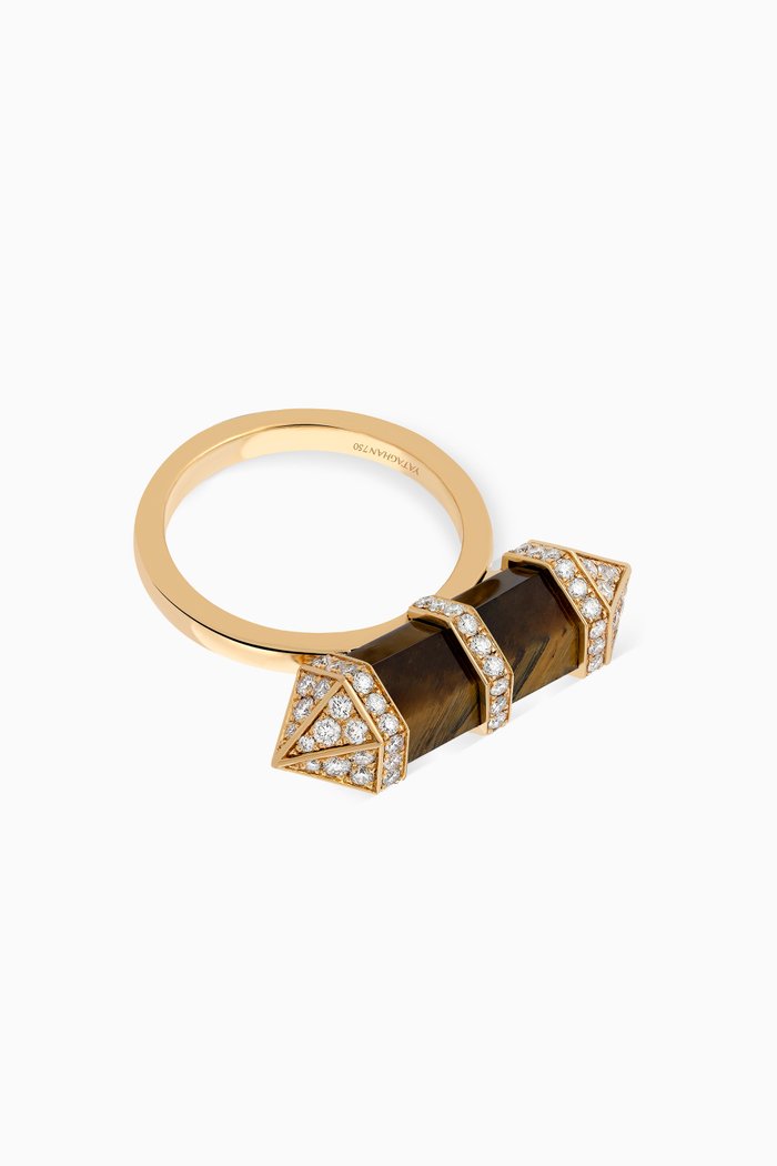

Chakra Medium Tigers Eye & Diamond Ring in 18kt Gold, Brown