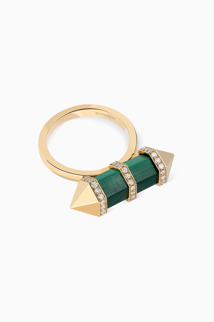 

Chakra Medium Malachite & Diamond Ring in 18kt Gold, Green
