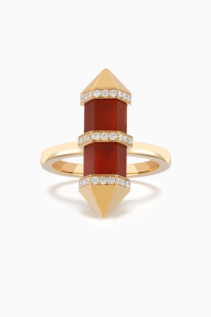 

Chakra Medium Red Carnelian & Diamond Ring in 18kt Gold