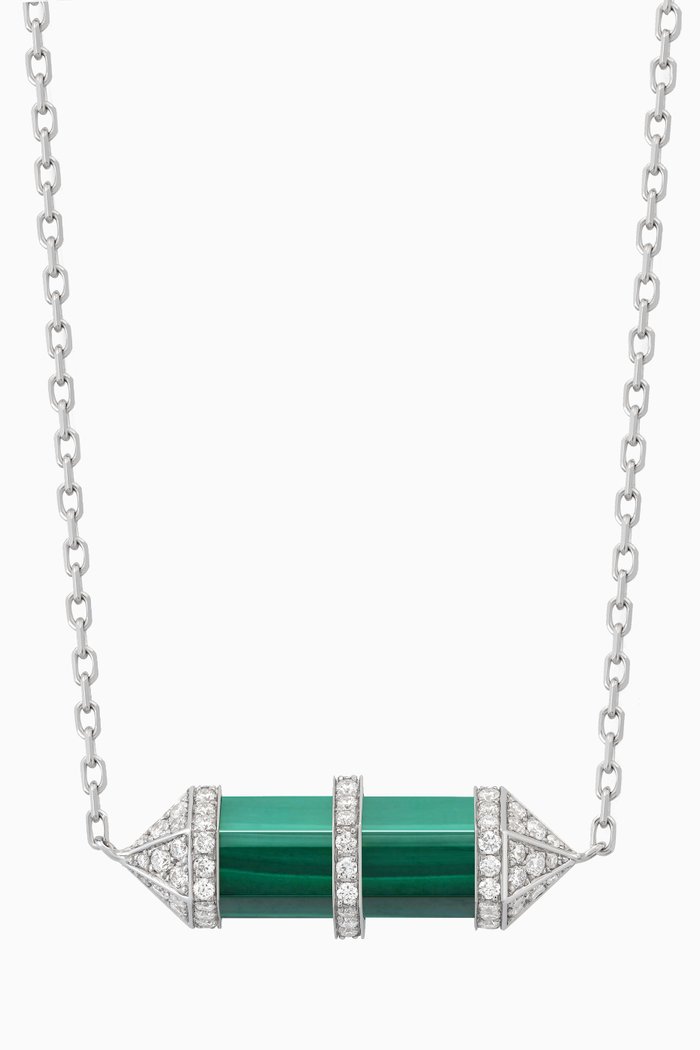 

Chakra Small Malachite & Diamond Necklace in 18kt White Gold, Green