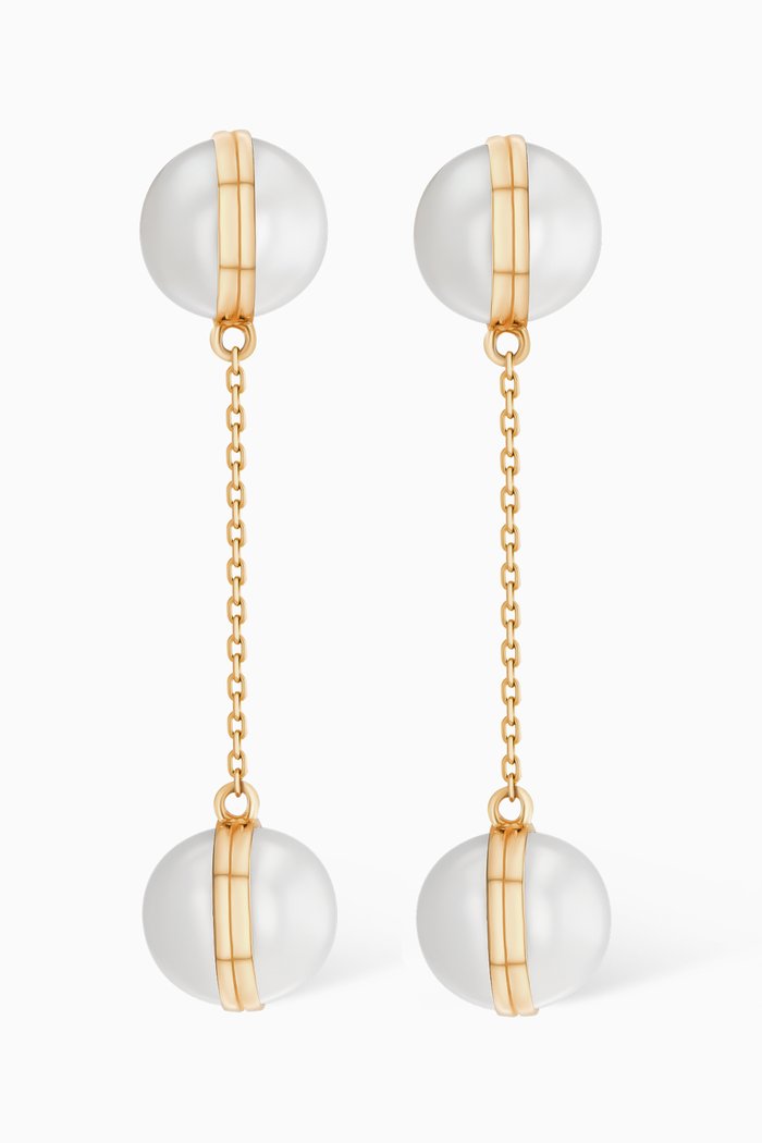 Kiku Glow Sphere Pearl Drop Earrings in 18kt Gold, Yellow