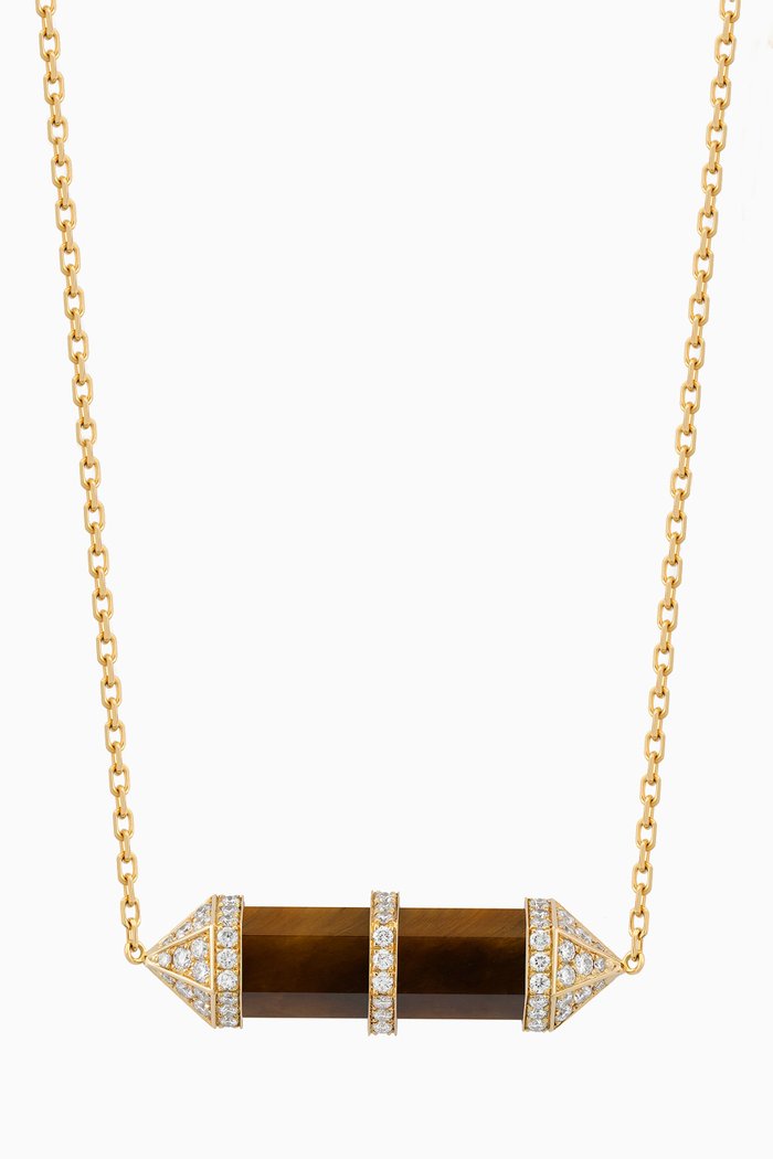 

Chakra Medium Tigers Eye & Diamond Necklace in 18kt Gold, Brown