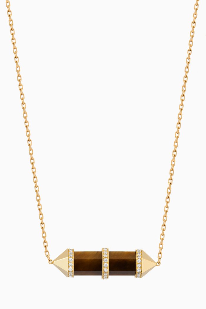 

Chakra Medium Tigers Eye & Diamond Necklace in 18kt Gold, Brown