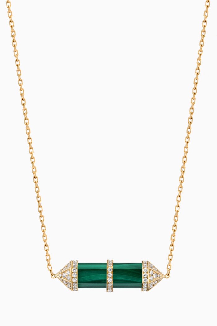 

Chakra Medium Malachite & Diamond Necklace in 18kt Gold, Green