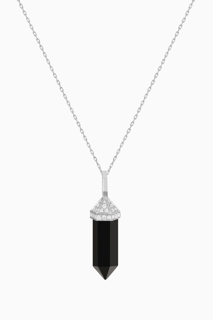 

Chakra Small Black Onyx & Diamond Necklace in 18kt White Gold