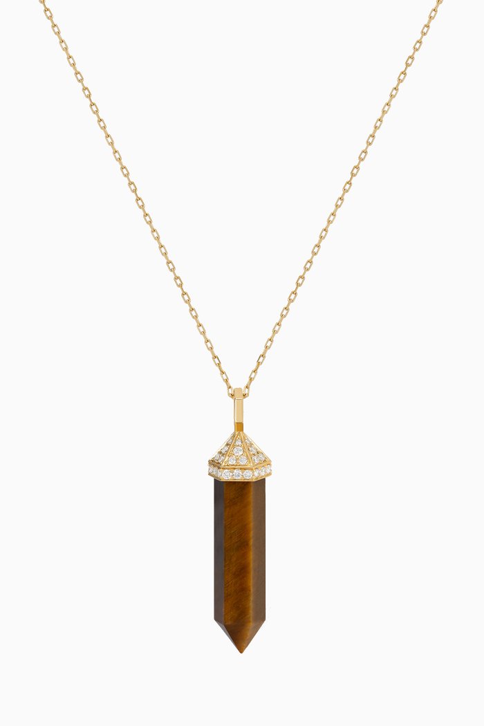 

Chakra Medium Tiger's Eye & Diamond Necklace in 18kt Gold, Brown