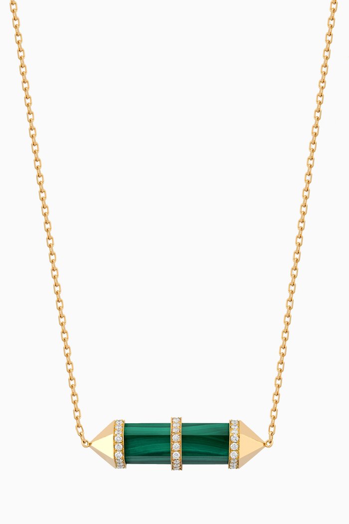 

Chakra Medium Malachite & Diamond Necklace in 18kt Gold, Green