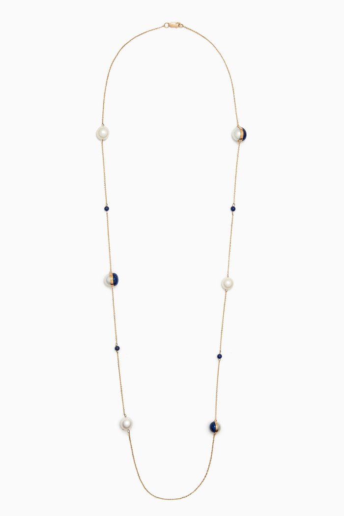

Kiku Glow Sphere Pearl & Turquoise Long Necklace in 18kt Gold, Yellow