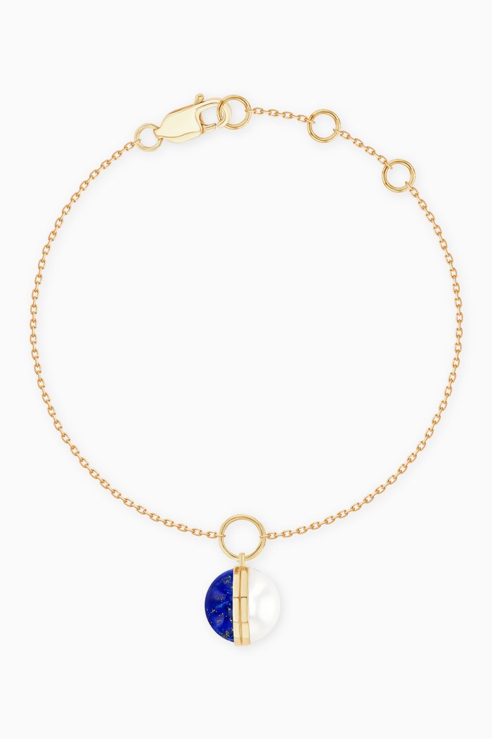 Kiku Glow Sphere Pearl & Lapis Lazuli Bracelet in 18kt Gold, Yellow