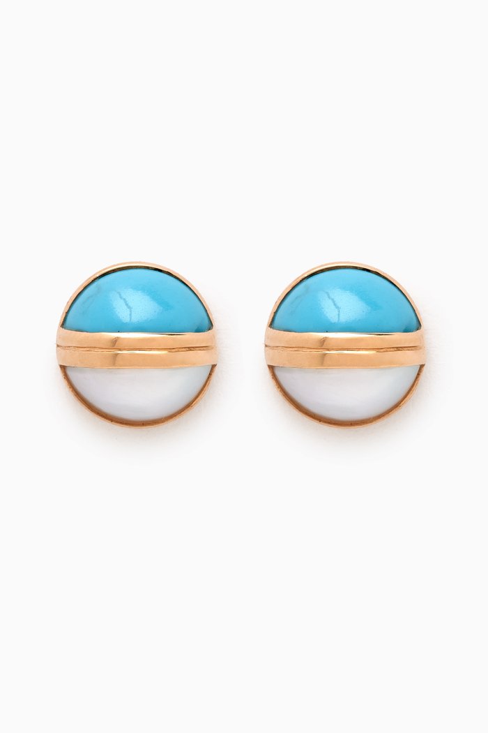 

Kiku Glow Sphere Pearl & Turquoise Stud Earrings in 18kt Gold, Yellow