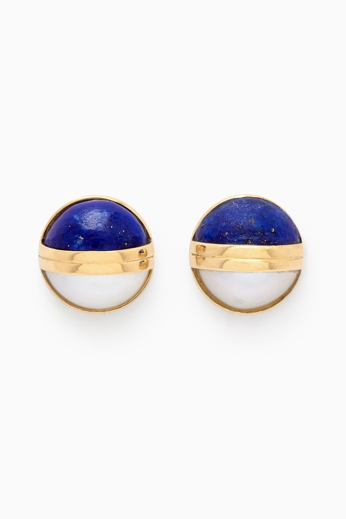 

Kiku Glow Sphere Pearl & Lapis Lazuli Stud Earrings in 18kt Gold, Yellow