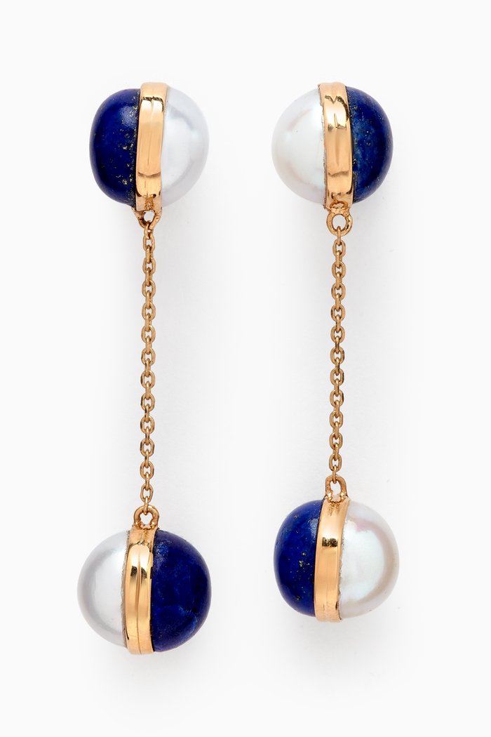 

Kiku Glow Sphere Pearl & Lapis Lazuli Drop Earrings in 18kt Gold, Yellow