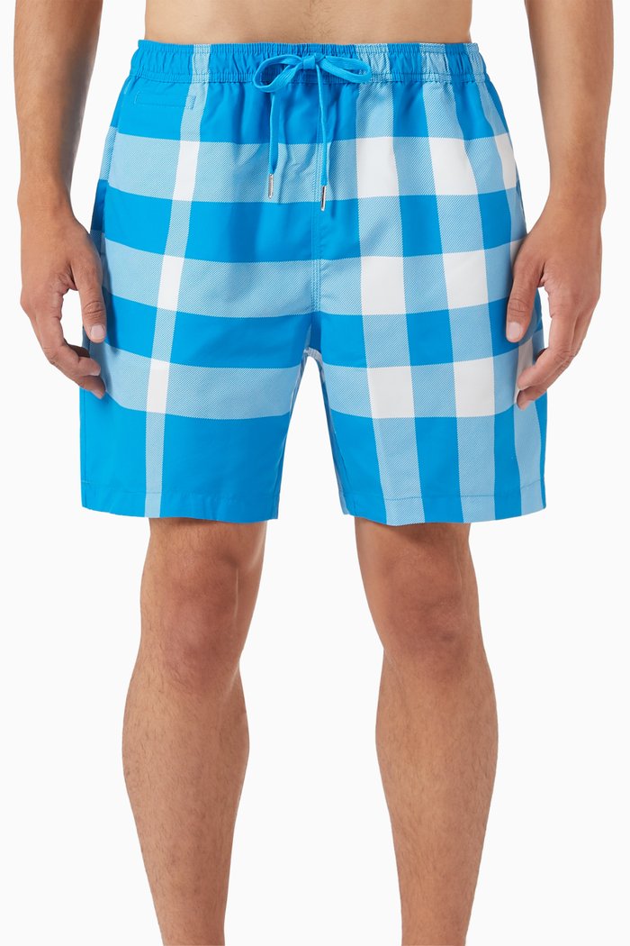 

Martin Giant Checks Swim Shorts in Nylon, Blue