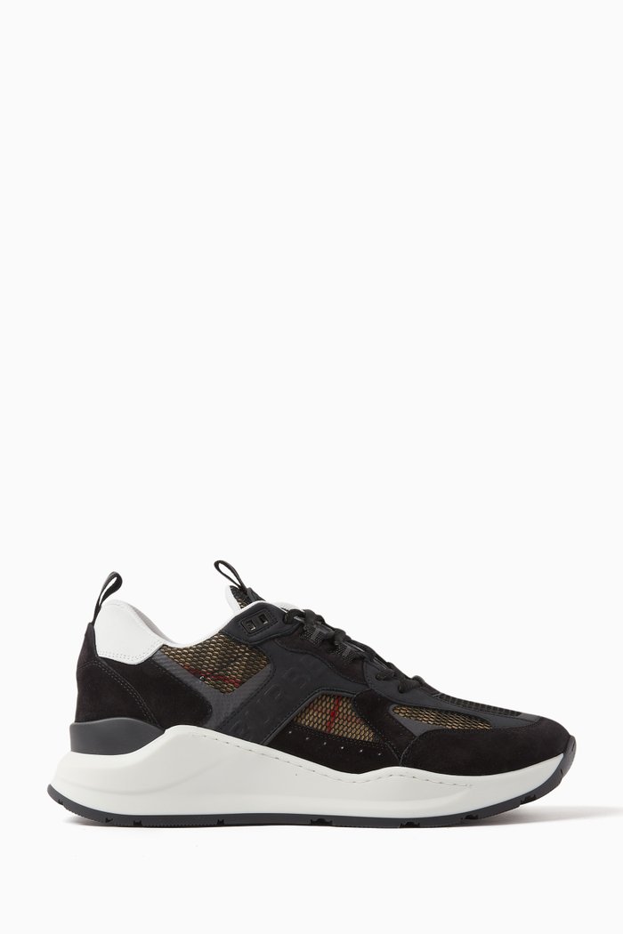 

Sean Check Low-top Sneakers in Leather & Mesh, Black