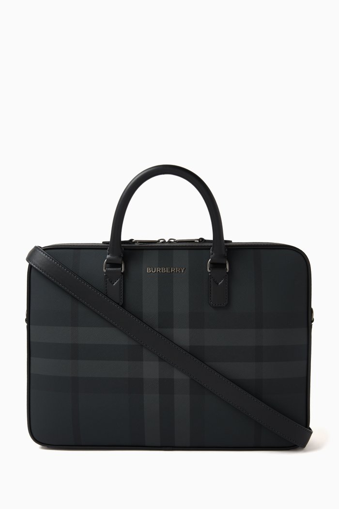 

Slim Ainsworth Briefcase in Check Canvas, Grey