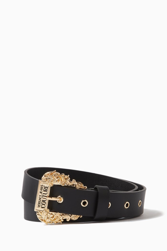 

Logo Engraved Buckle Belt in Leather, Black